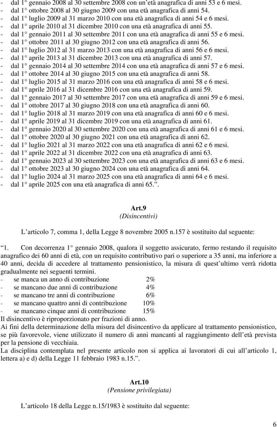 - dal 1 gennaio 2011 al 30 settembre 2011 con una età anagrafica di anni 55 e 6 mesi. - dal 1 ottobre 2011 al 30 giugno 2012 con una età anagrafica di anni 56.