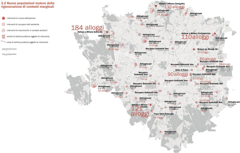 a Milano Civitavecchia 110 alloggi via Console Marcello via Bolla aree di edilizia pubblica oggetto di intervento 24 alloggi 17 alloggi Maison du Monde 36 Piazzale Lagosta 1 via Padova 36 50 alloggi