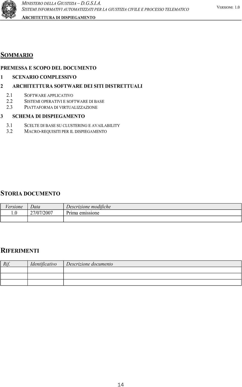 1 SOFTWARE APPLICATIVO 2.2 SISTEMI OPERATIVI E SOFTWARE DI BASE 2.3 PIATTAFORMA DI VIRTUALIZZAZIONE 3 SCHEMA DI DISPIEGAMENTO 3.