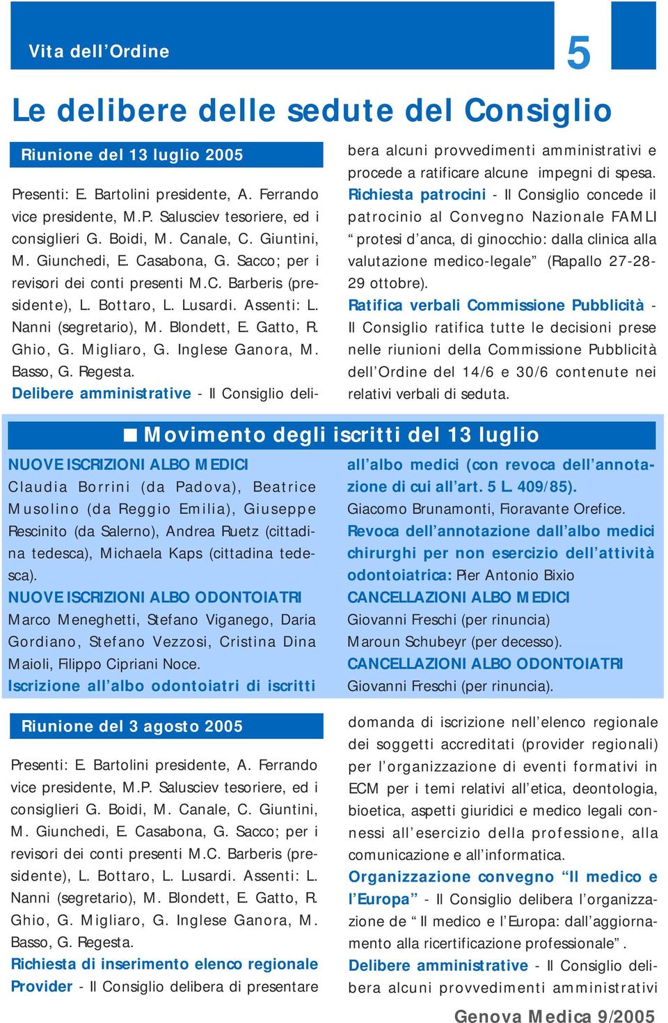 Blondett, E. Gatto, R. Ghio, G. Migliaro, G. Inglese Ganora, M. Basso, G. Regesta.
