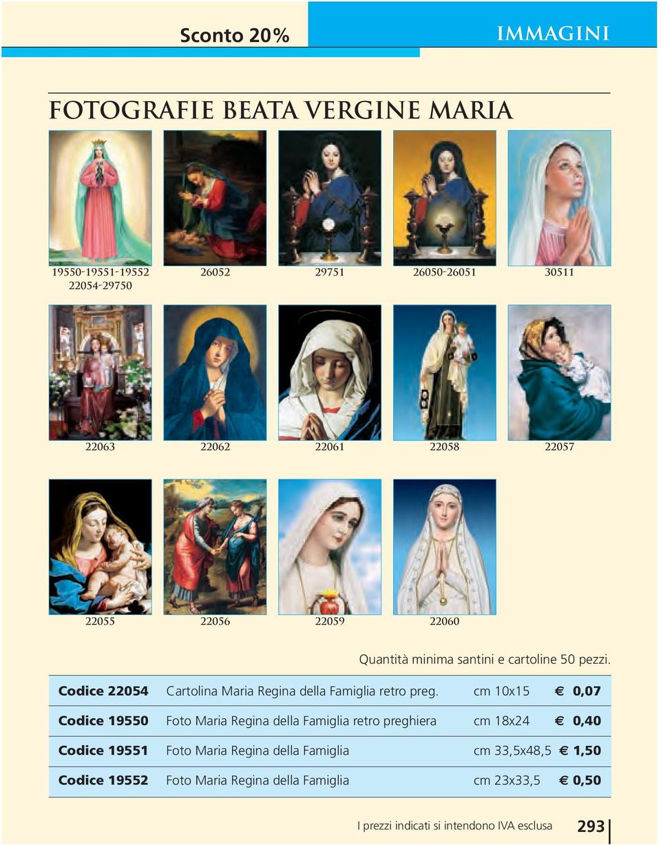 Codice 22054 Cartolina Maria Regina della Famiglia retro preg.