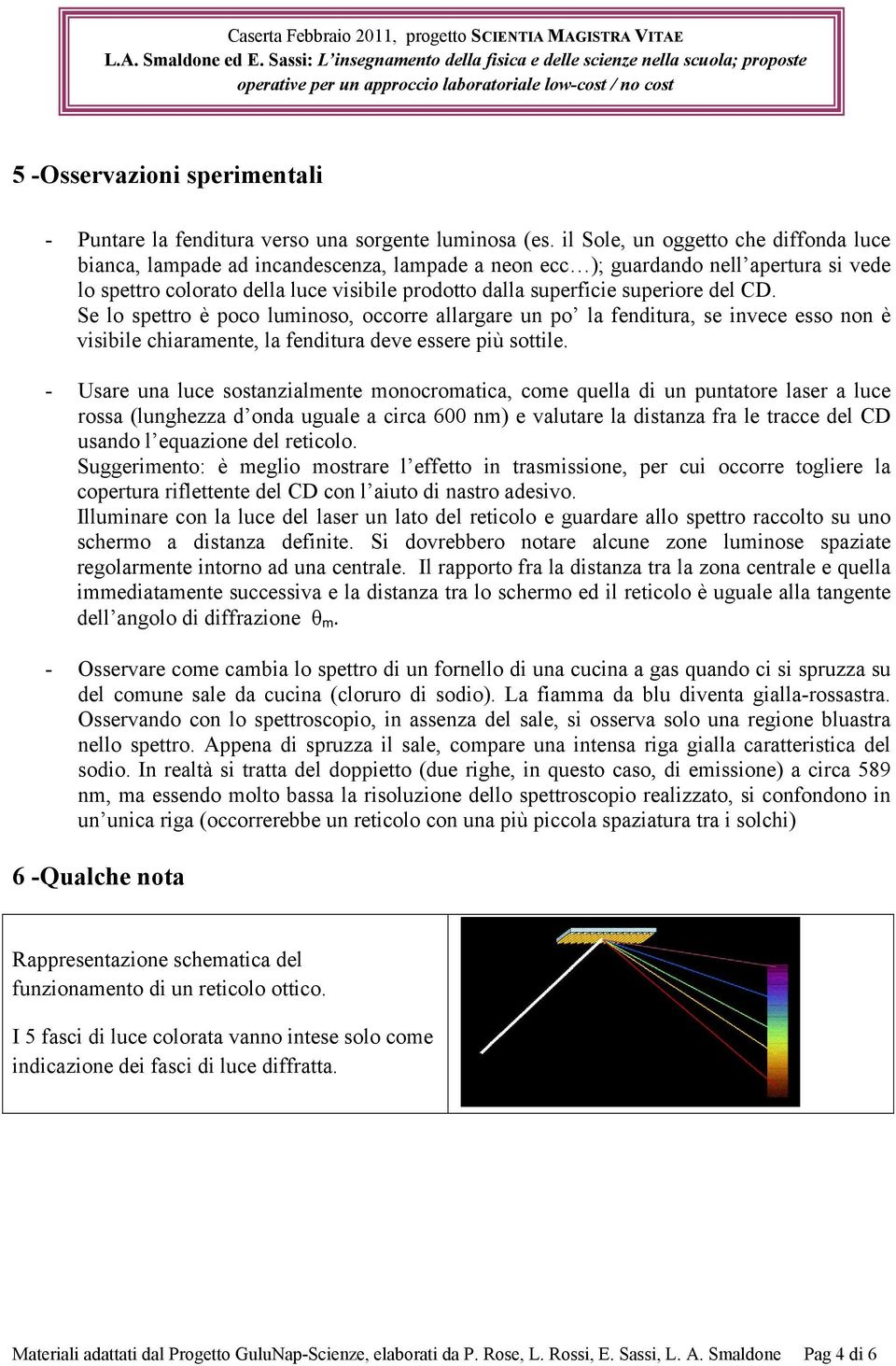 superiore del CD. Se lo spettro è poco luminoso, occorre allargare un po la fenditura, se invece esso non è visibile chiaramente, la fenditura deve essere più sottile.