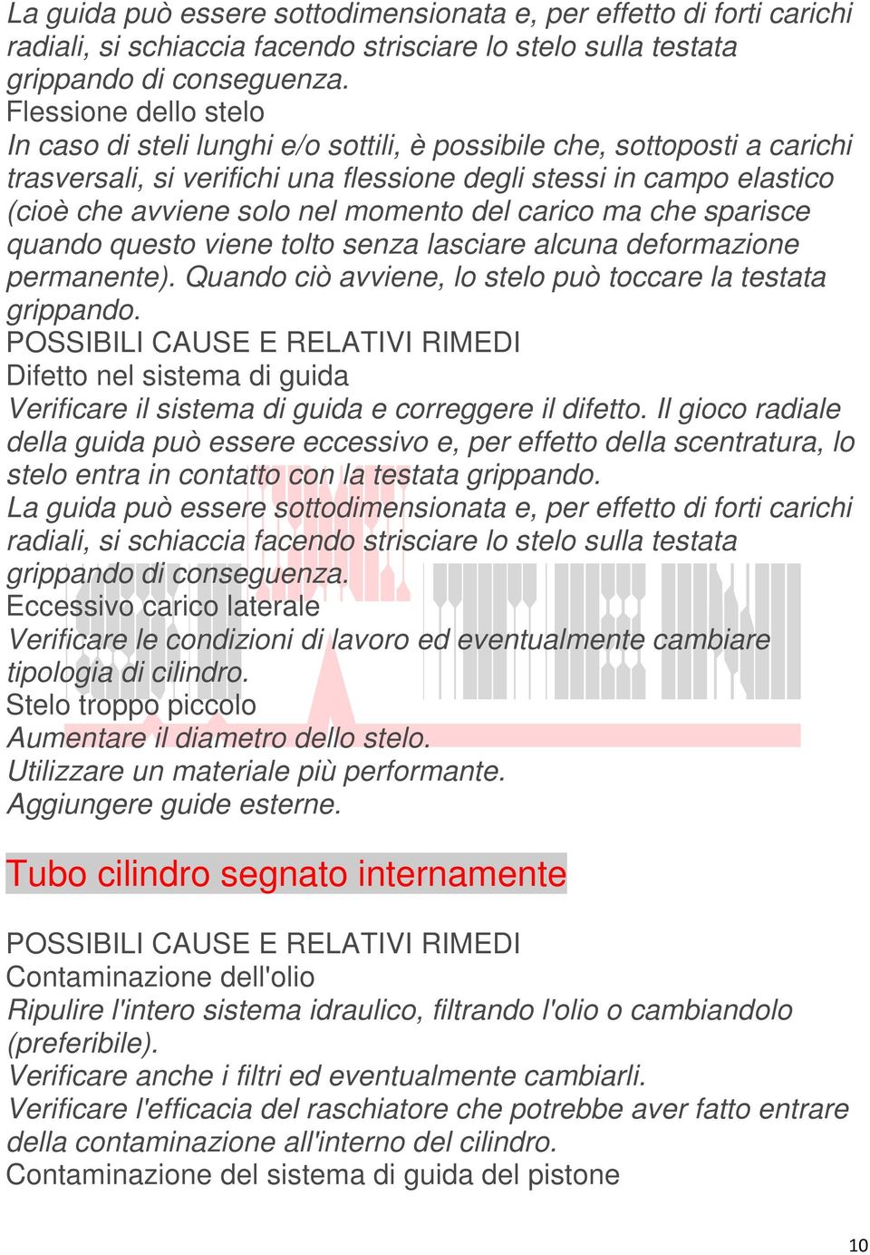 momento del carico ma che sparisce quando questo viene tolto senza lasciare alcuna deformazione permanente). Quando ciò avviene, lo stelo può toccare la testata grippando.