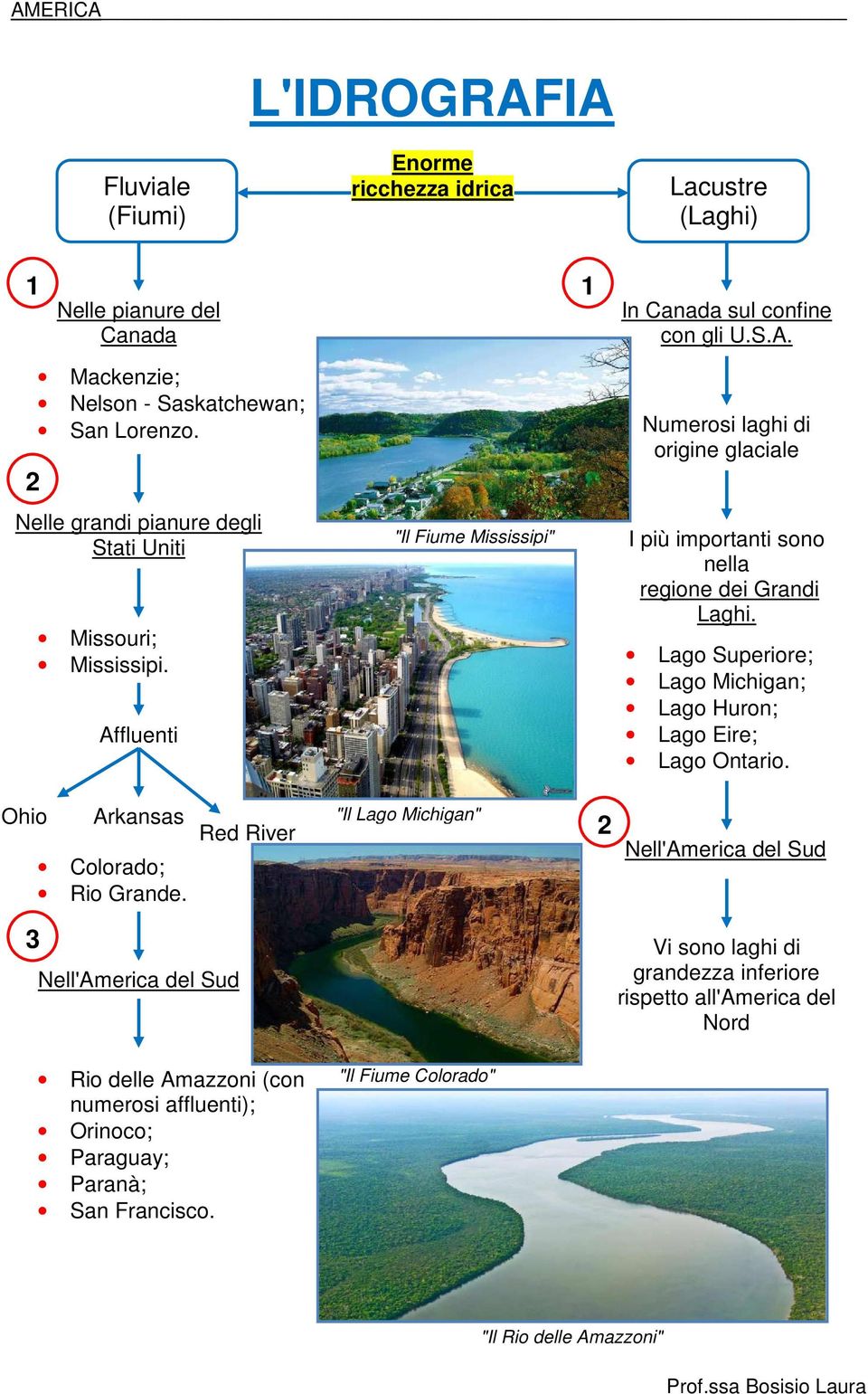 Lago Superiore; Lago Michigan; Lago Huron; Lago Eire; Lago Ontario. Ohio Arkansas Colorado; Rio Grande.