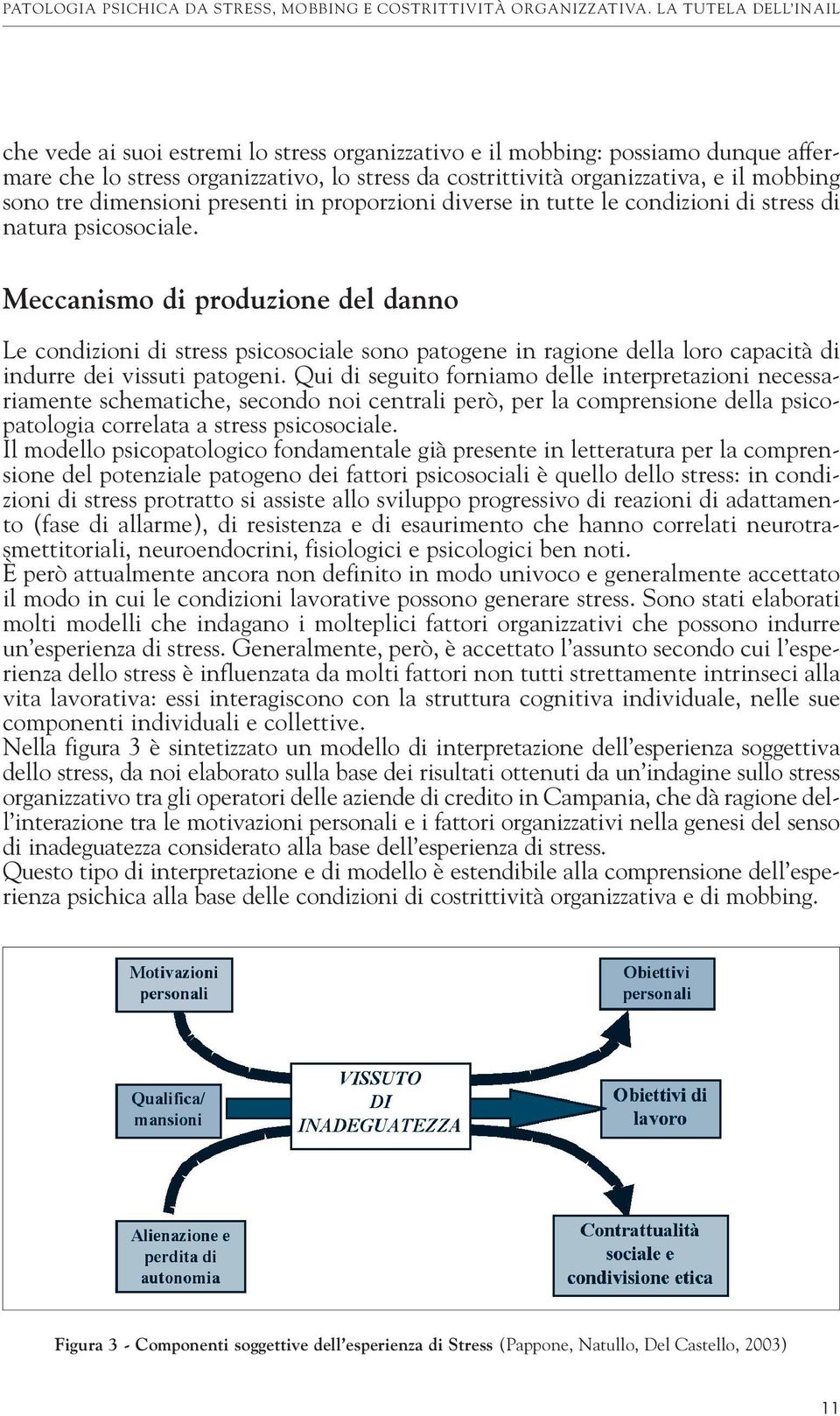 Meccanismo di produzione del danno Le condizioni di stress psicosociale sono patogene in ragione della loro capacità di indurre dei vissuti patogeni.