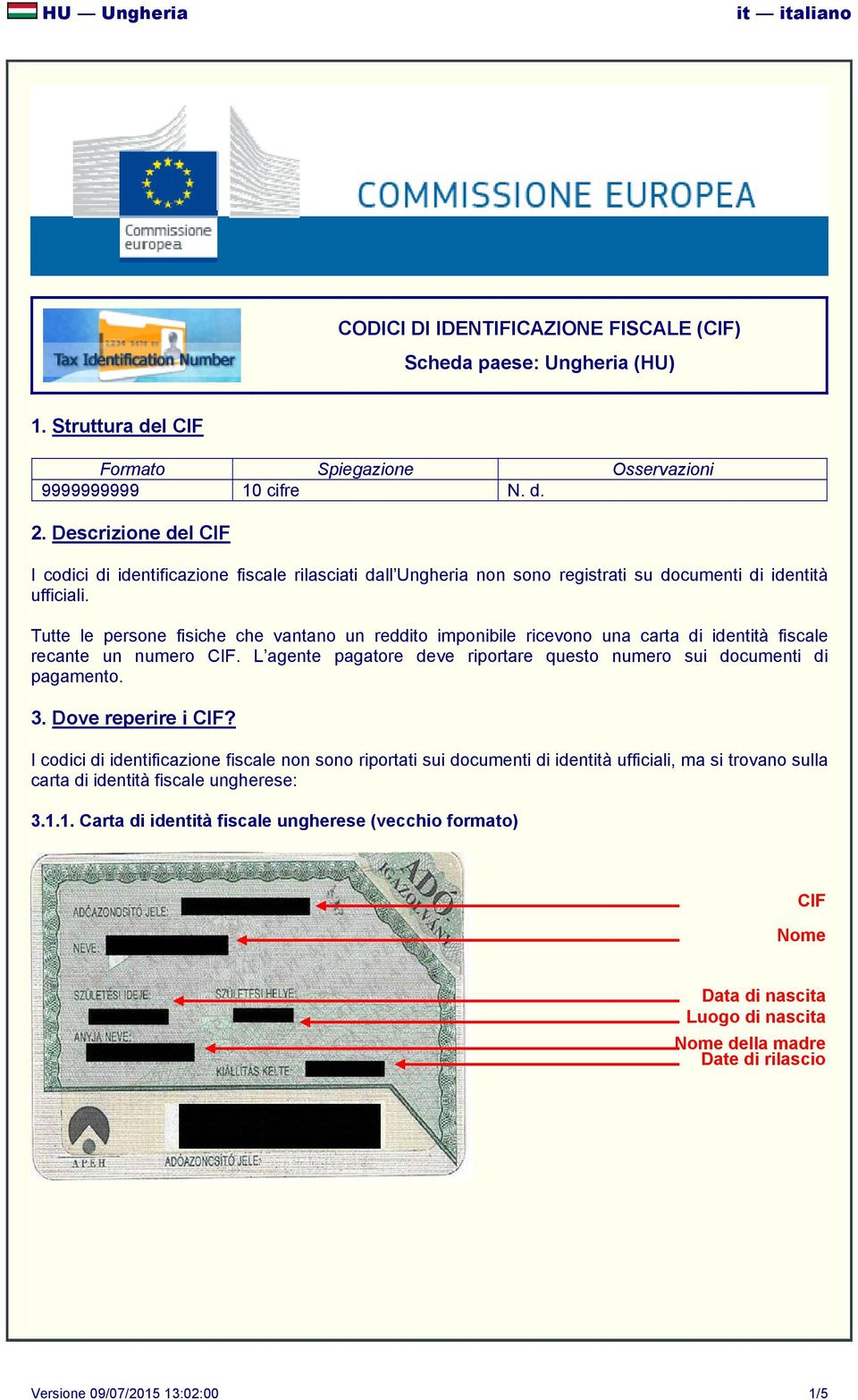 Tutte le persone fisiche che vantano un reddito imponibile ricevono una carta di identità fiscale recante un numero CIF. L agente pagatore deve riportare questo numero sui documenti di pagamento. 3.