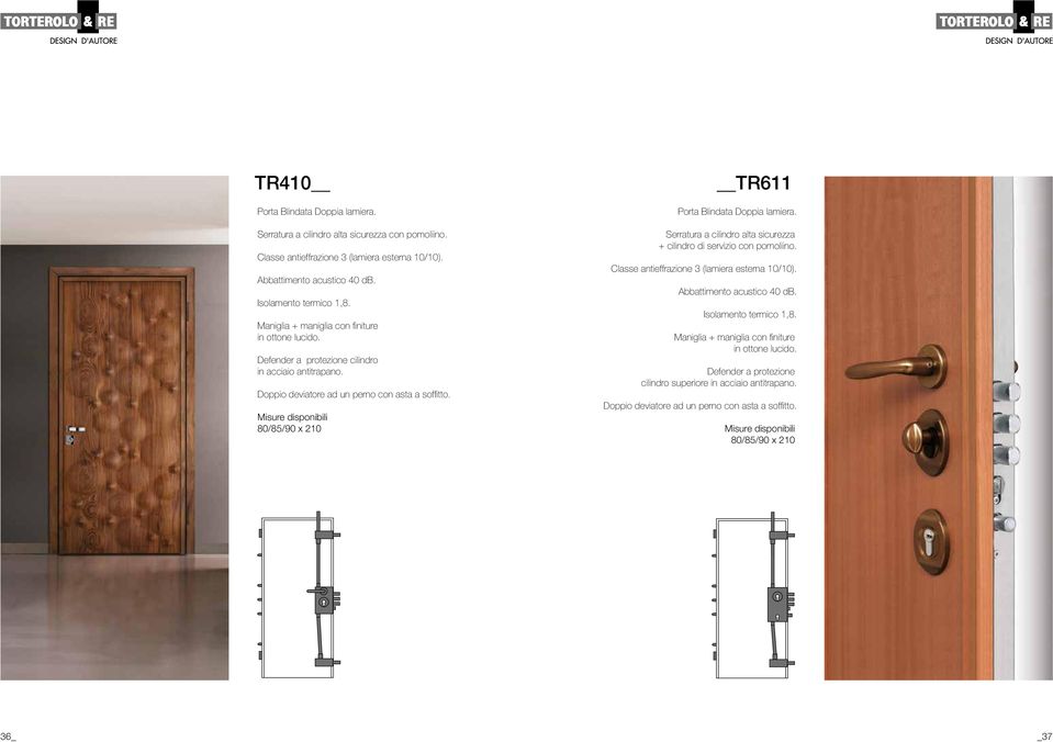 80/85/90 x 210 TR611 Porta Blindata Doppia lamiera. Serratura a cilindro alta sicurezza + cilindro di servizio con pomoliino. Classe antieffrazione 3 (lamiera esterna 10/10).