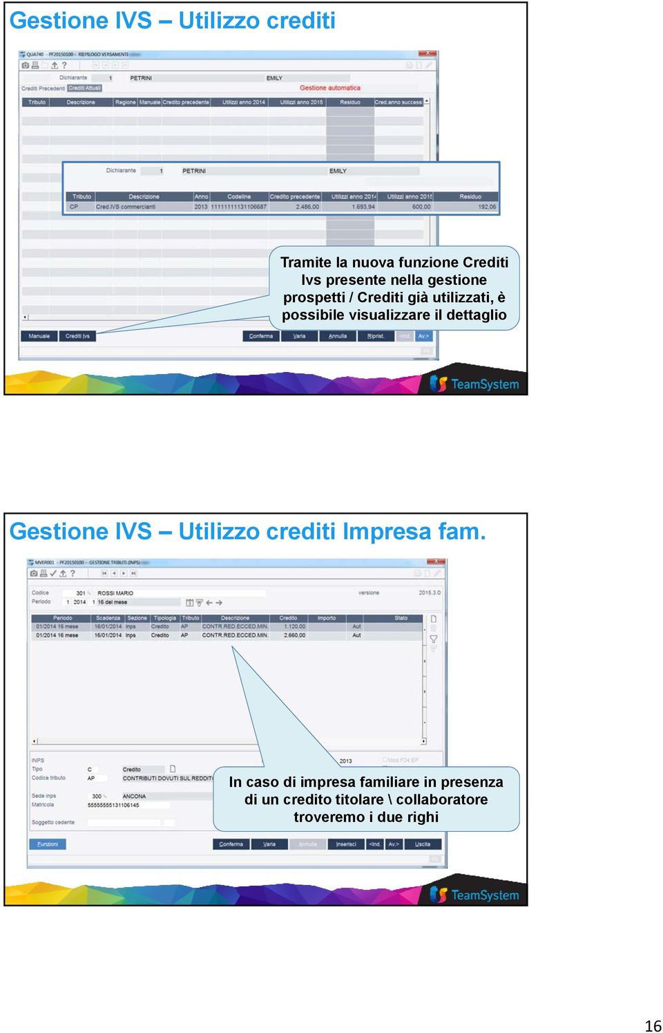 dettaglio Gestione IVS Utilizzo crediti Impresa fam.