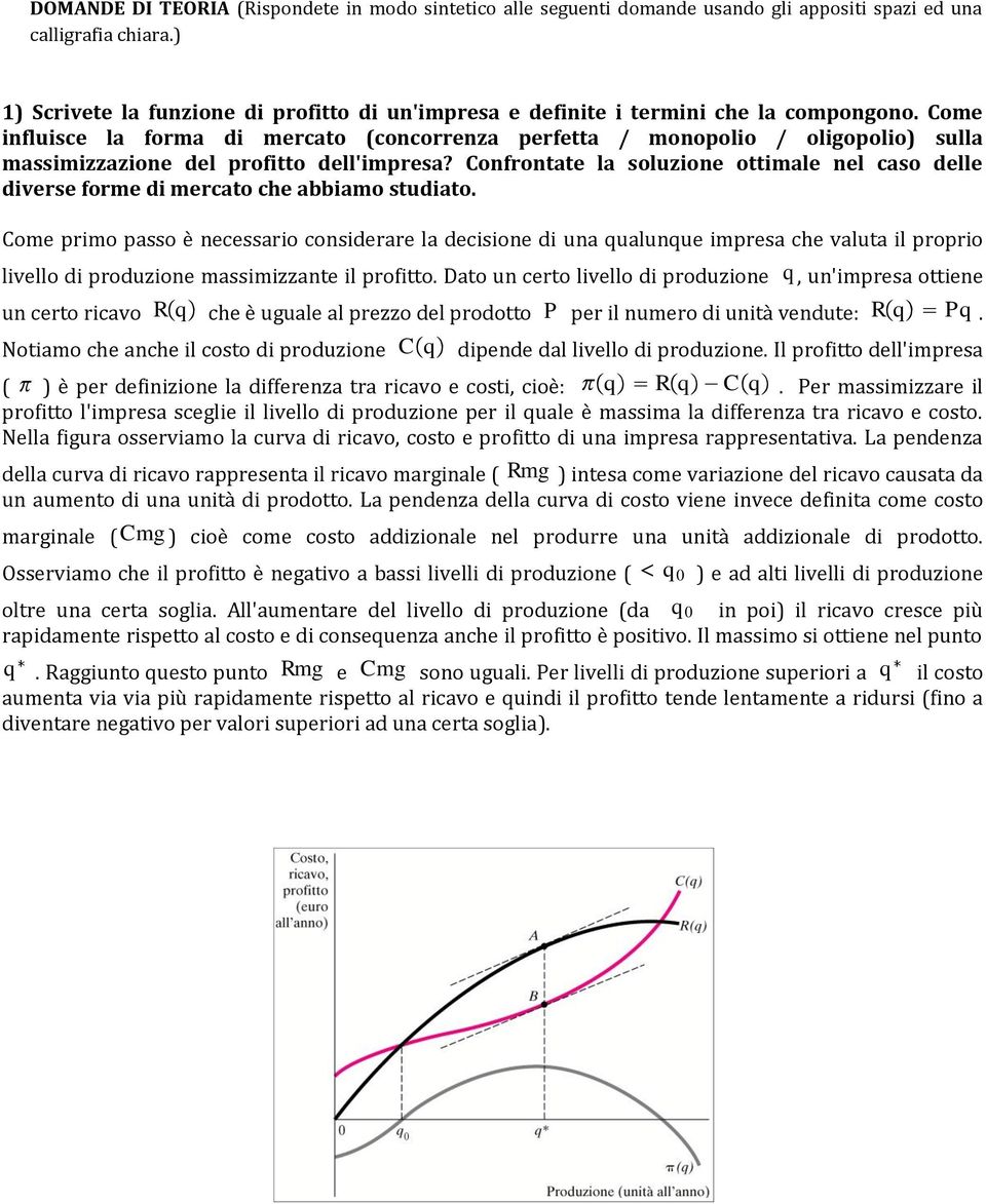 Come influisce la forma di mercato (concorrenza perfetta / monopolio / oligopolio) sulla massimizzazione del profitto dell'impresa?