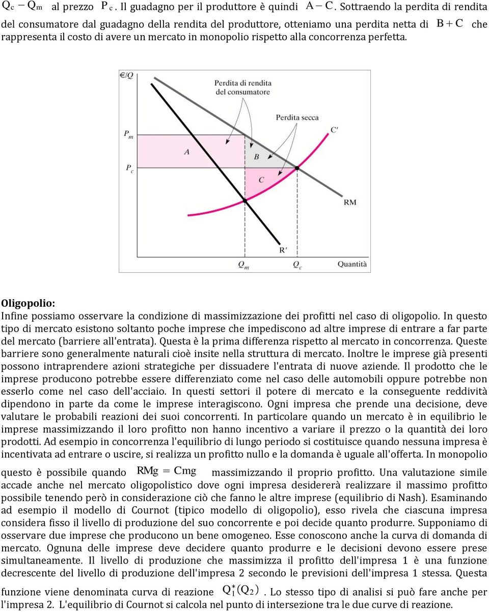 concorrenza perfetta. Oligopolio: Infine possiamo osservare la condizione di massimizzazione dei profitti nel caso di oligopolio.