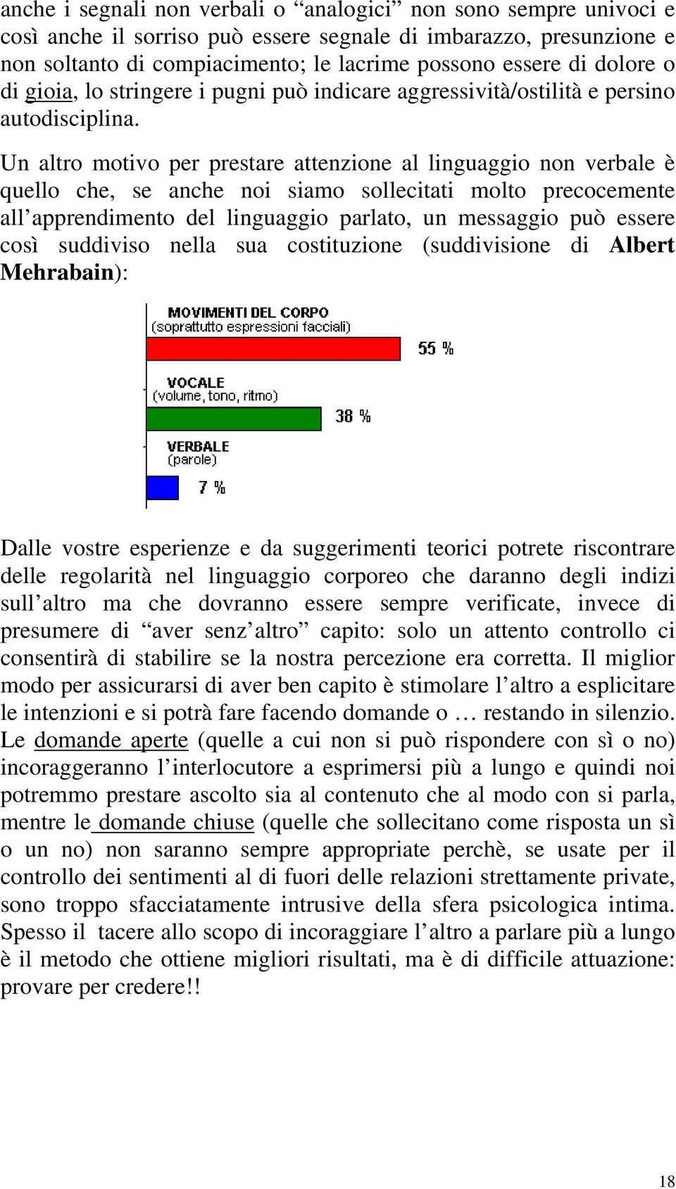 Un altro motivo per prestare attenzione al linguaggio non verbale è quello che, se anche noi siamo sollecitati molto precocemente all apprendimento del linguaggio parlato, un messaggio può essere