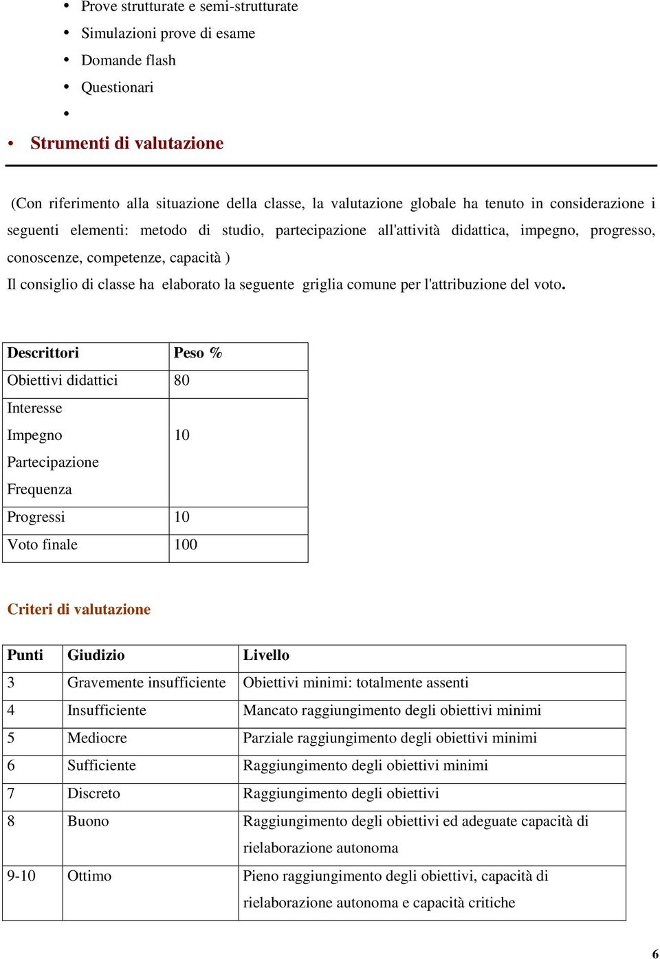 griglia comune per l'attribuzione del voto.