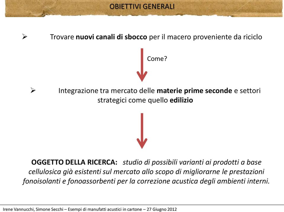 DELLA RICERCA: studio di possibili varianti ai prodotti a base cellulosica già esistenti sul mercato