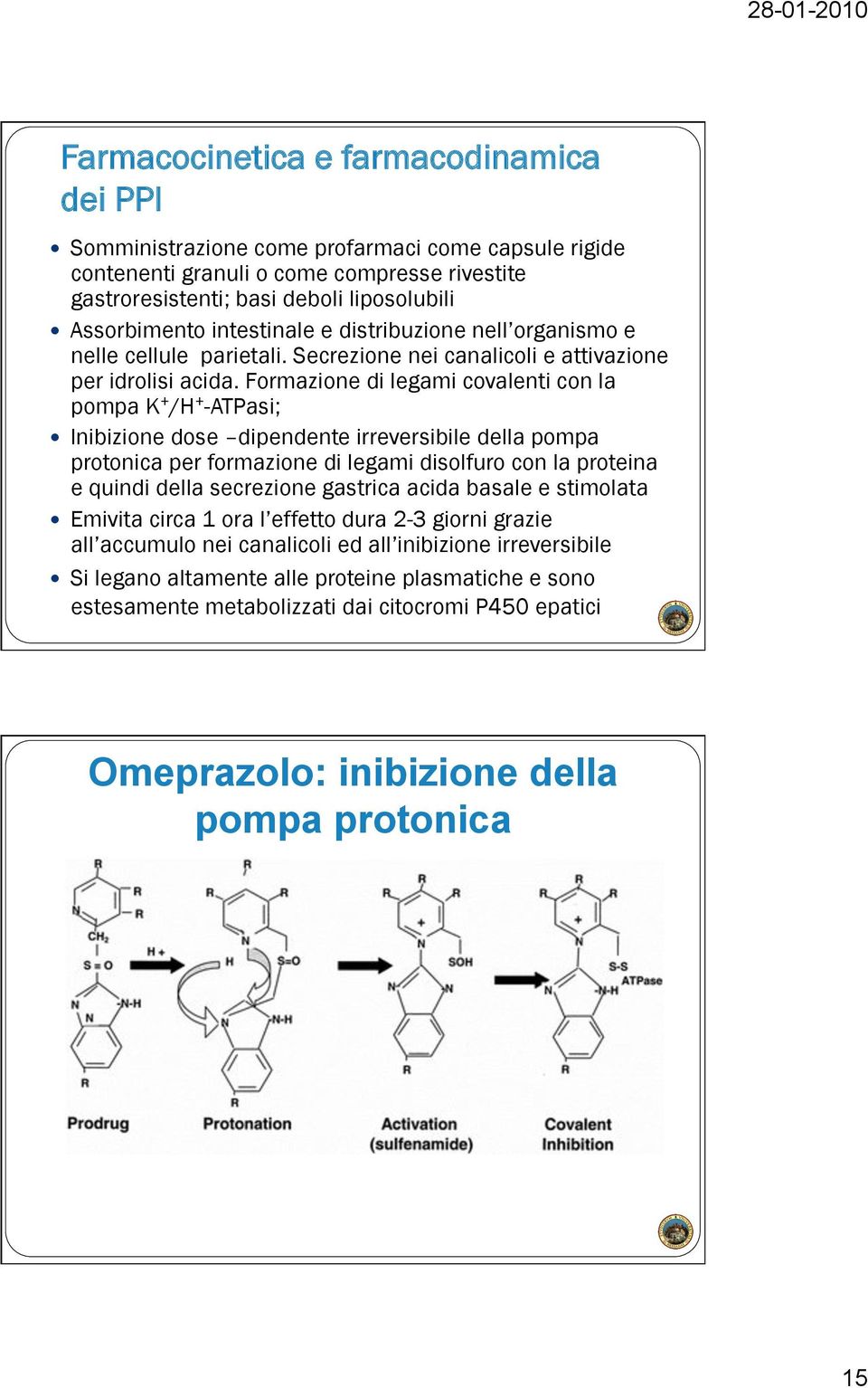 Formazione di legami covalenti con la pompa K + /H + -ATPasi; Inibizione dose dipendente irreversibile della pompa protonica per formazione di legami disolfuro con la proteina e quindi della