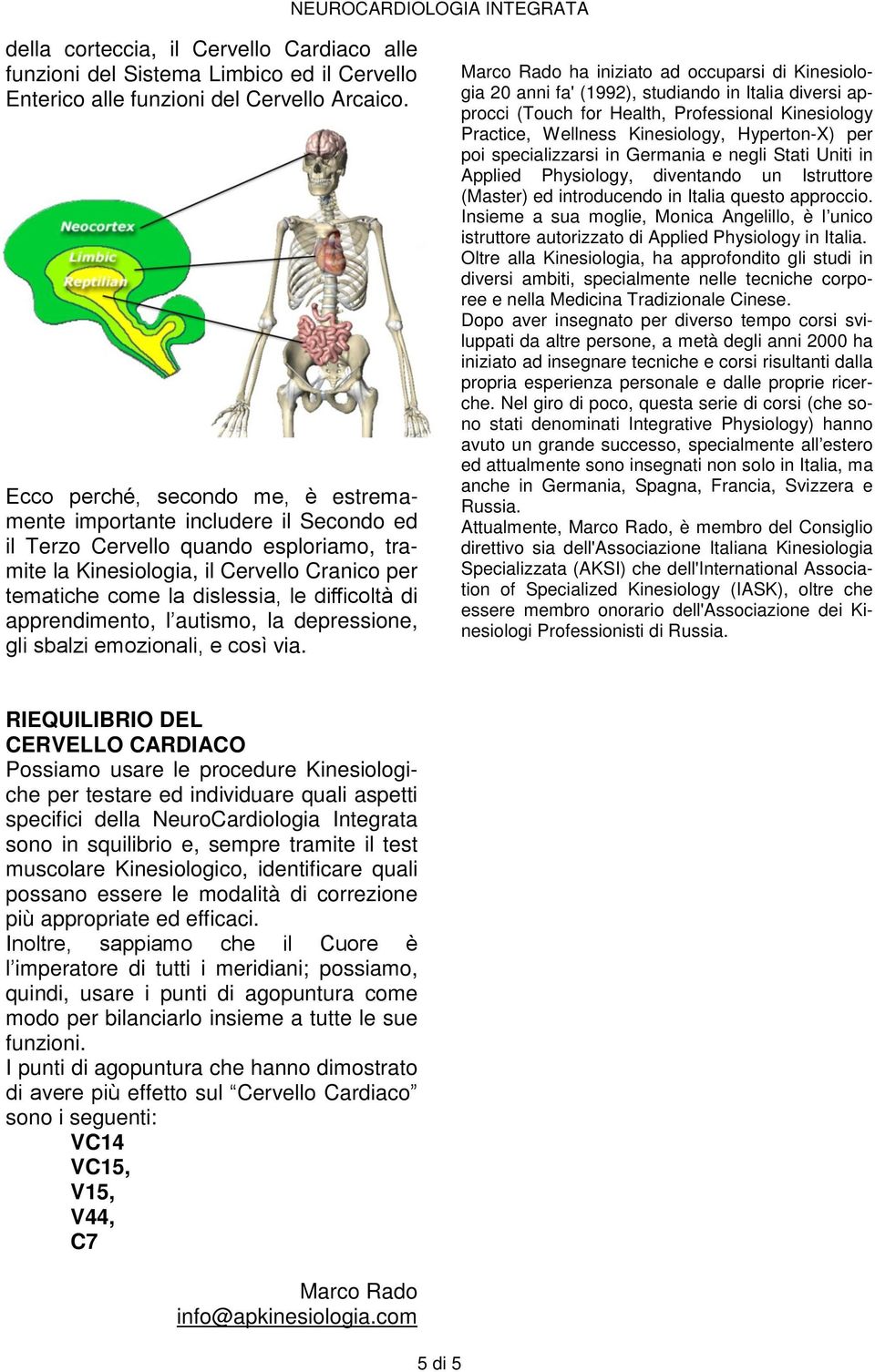 Marco Rado ha iniziato ad occuparsi di Kinesiologia 20 anni fa' (1992), studiando in Italia diversi approcci (Touch for Health, Professional Kinesiology Practice, Wellness Kinesiology, Hyperton-X)