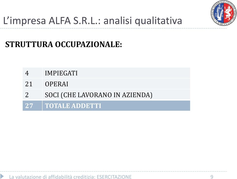 SOCI (CHE LAVORANO IN AZIENDA) 27 TOTALE ADDETTI