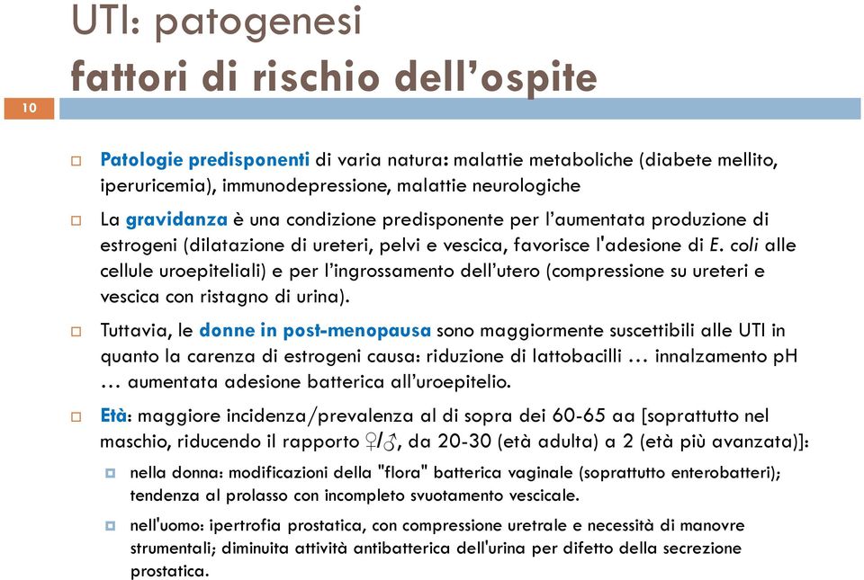 coli alle cellule uroepiteliali) e per l ingrossamento dell utero (compressione su ureteri e vescica con ristagno di urina).