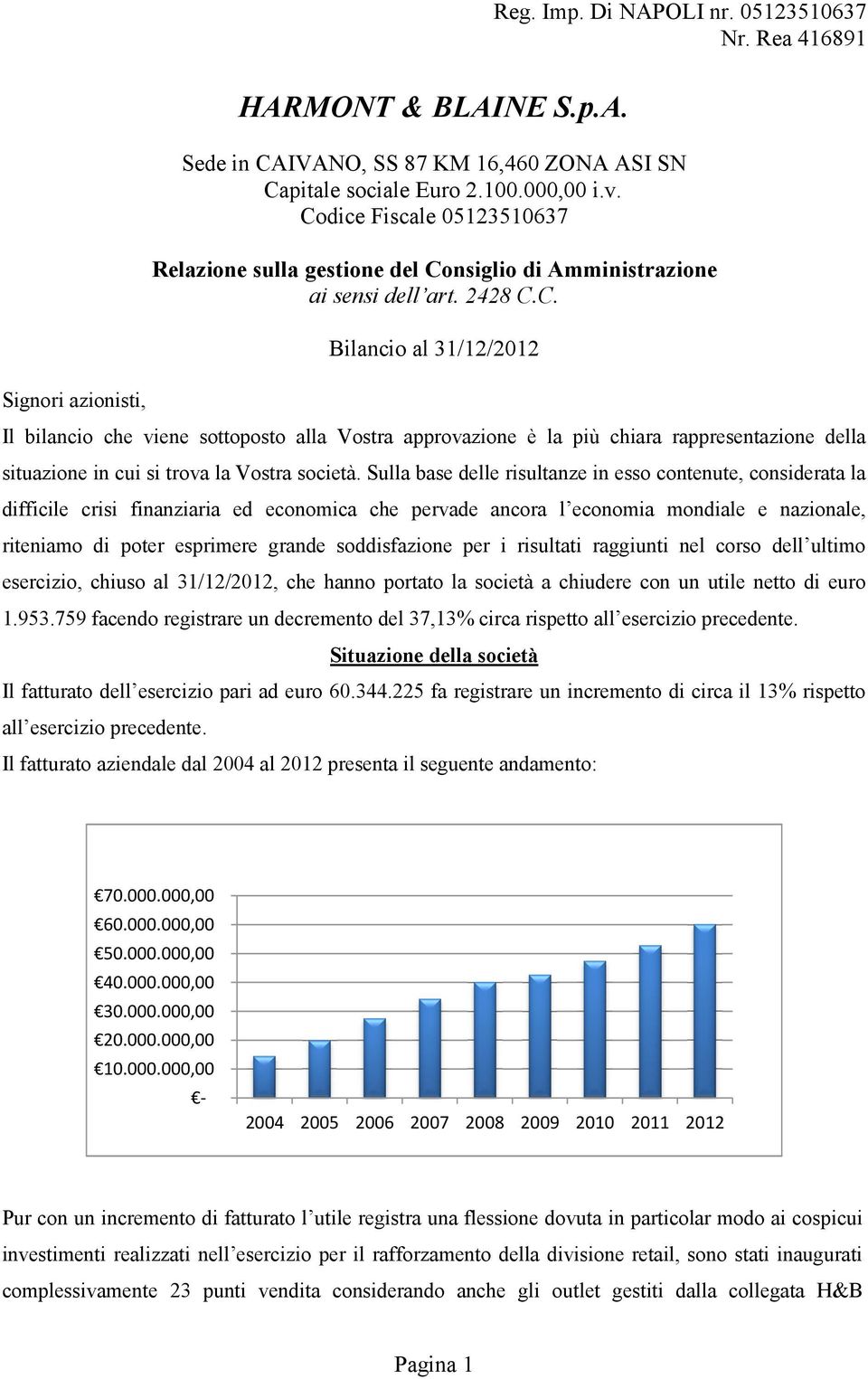 rappresentazione della situazione in cui si trova la Vostra società Sulla base delle risultanze in esso contenute, considerata la difficile crisi finanziaria ed economica che pervade ancora l