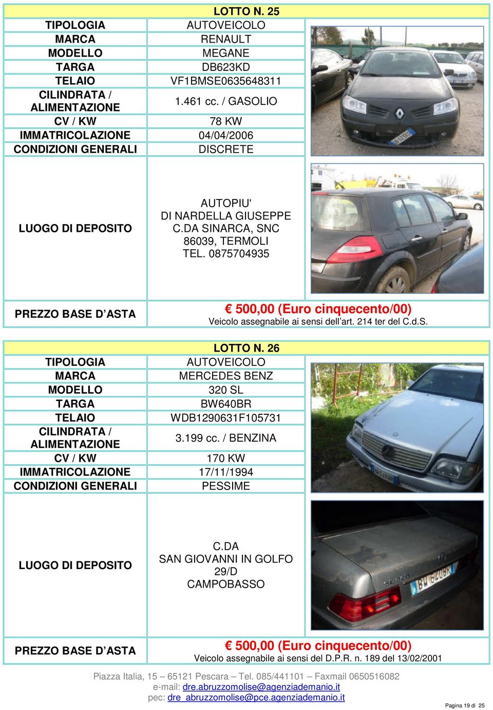 0875704935 500,00 (Euro cinquecento/00) Veicolo assegnabile ai sensi dell art. 214 ter del C.d.S. LOTTO N.