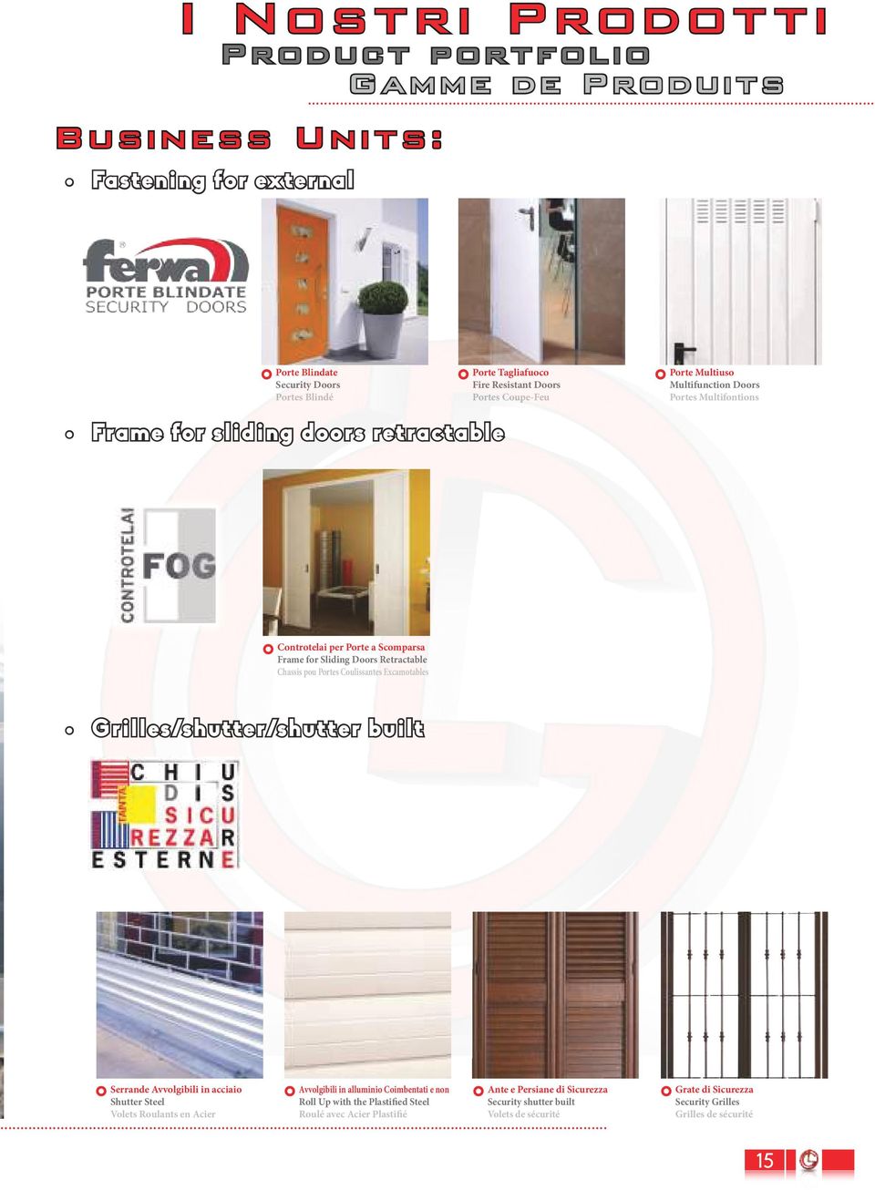 retractable Controtelai per Porte a Scomparsa Frame for Sliding Doors Retractable Chassis pou Portes Coulissantes Excamotables Grilles/shutter/shutter built Serrande Avvolgibili in