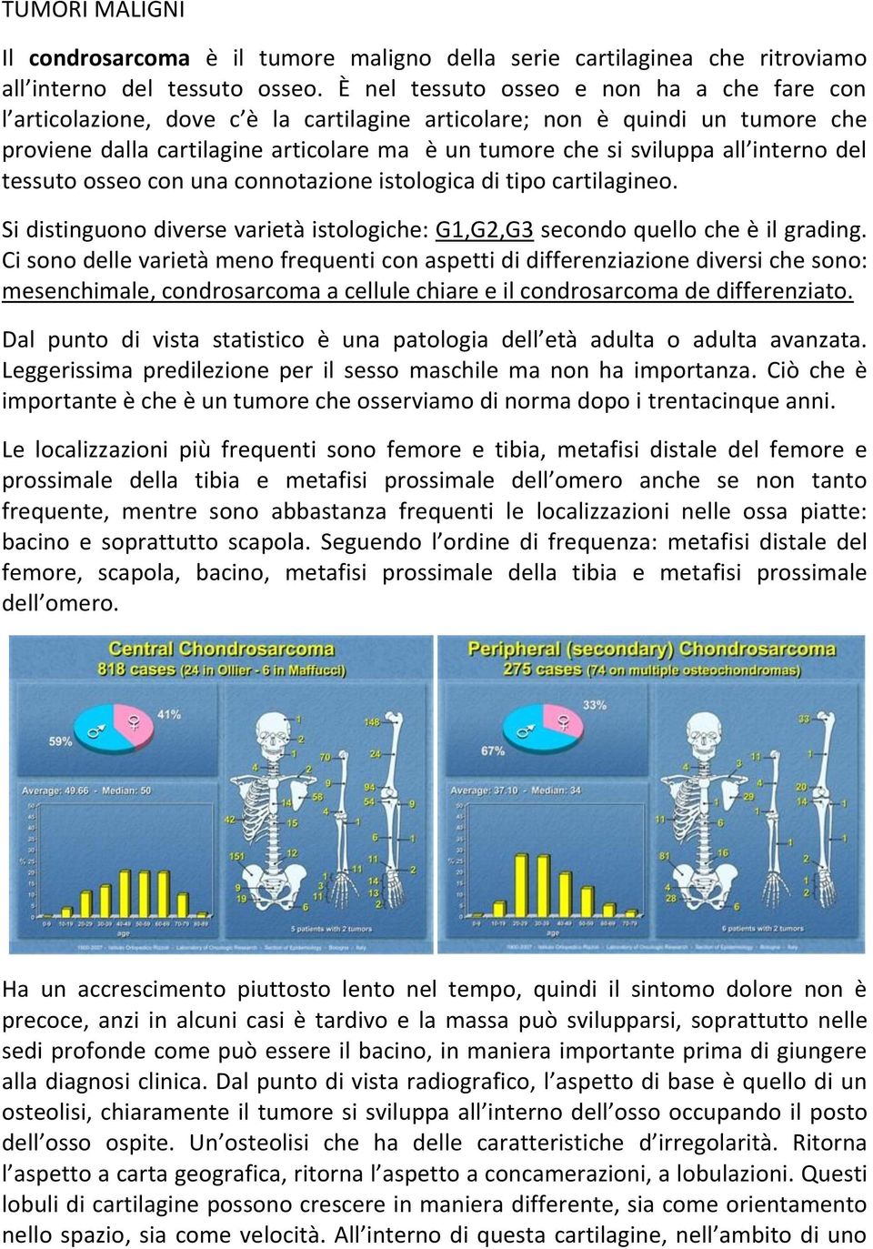 interno del tessuto osseo con una connotazione istologica di tipo cartilagineo. Si distinguono diverse varietà istologiche: G1,G2,G3 secondo quello che è il grading.