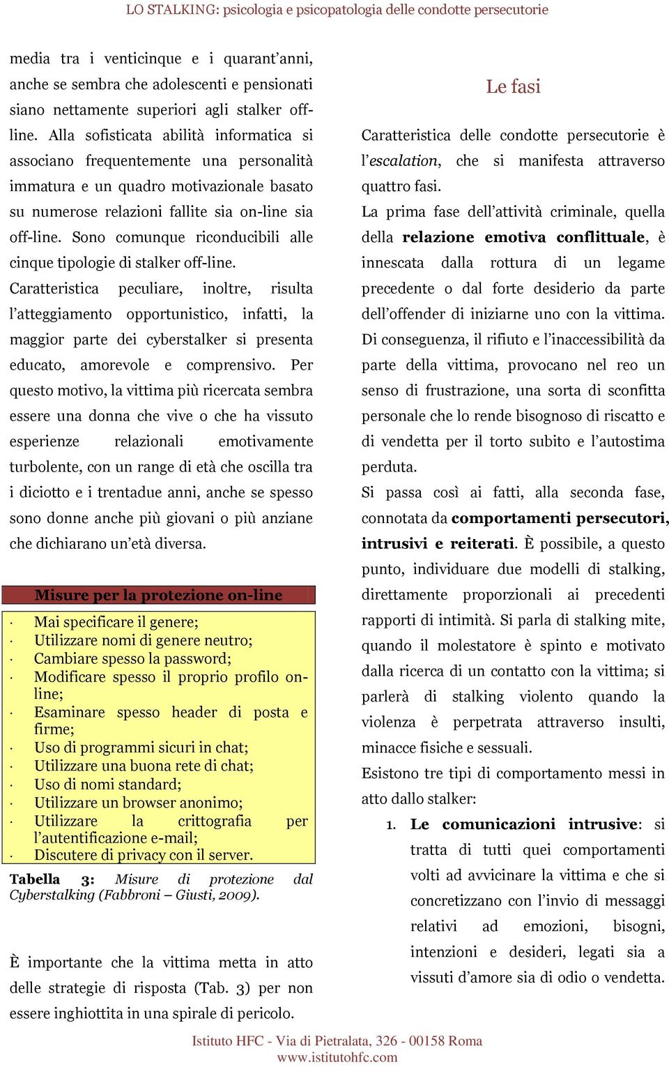 Sono comunque riconducibili alle cinque tipologie di stalker off-line.