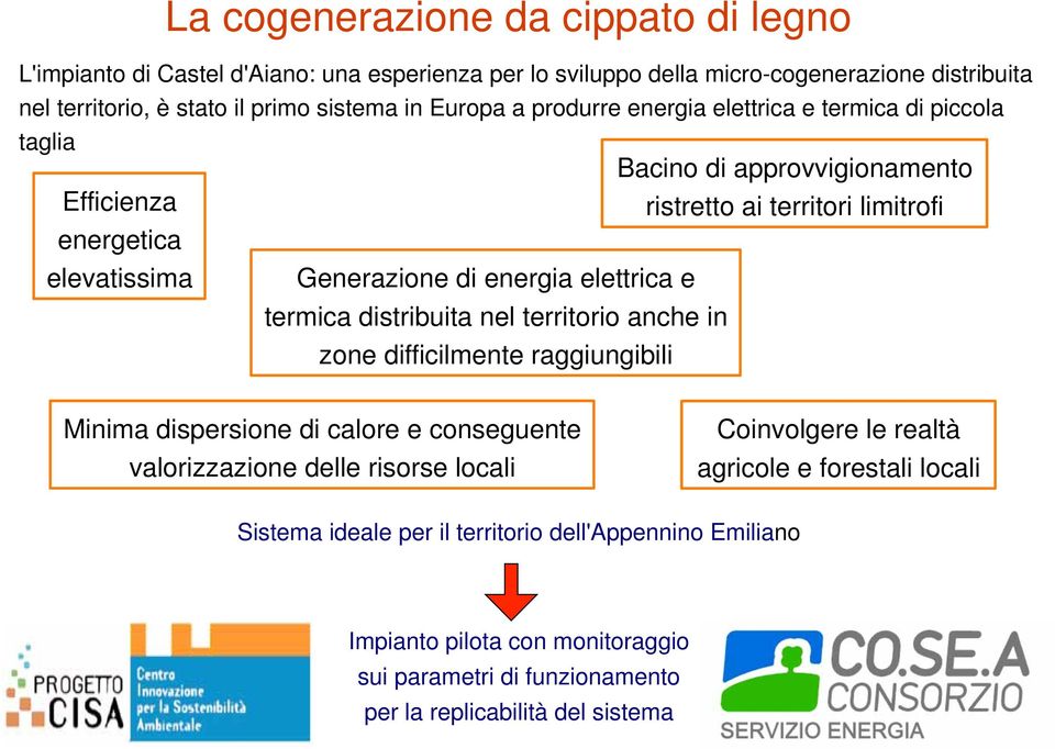 elettrica e termica distribuita nel territorio anche in zone difficilmente raggiungibili Minima dispersione di calore e conseguente valorizzazione delle risorse locali Coinvolgere le