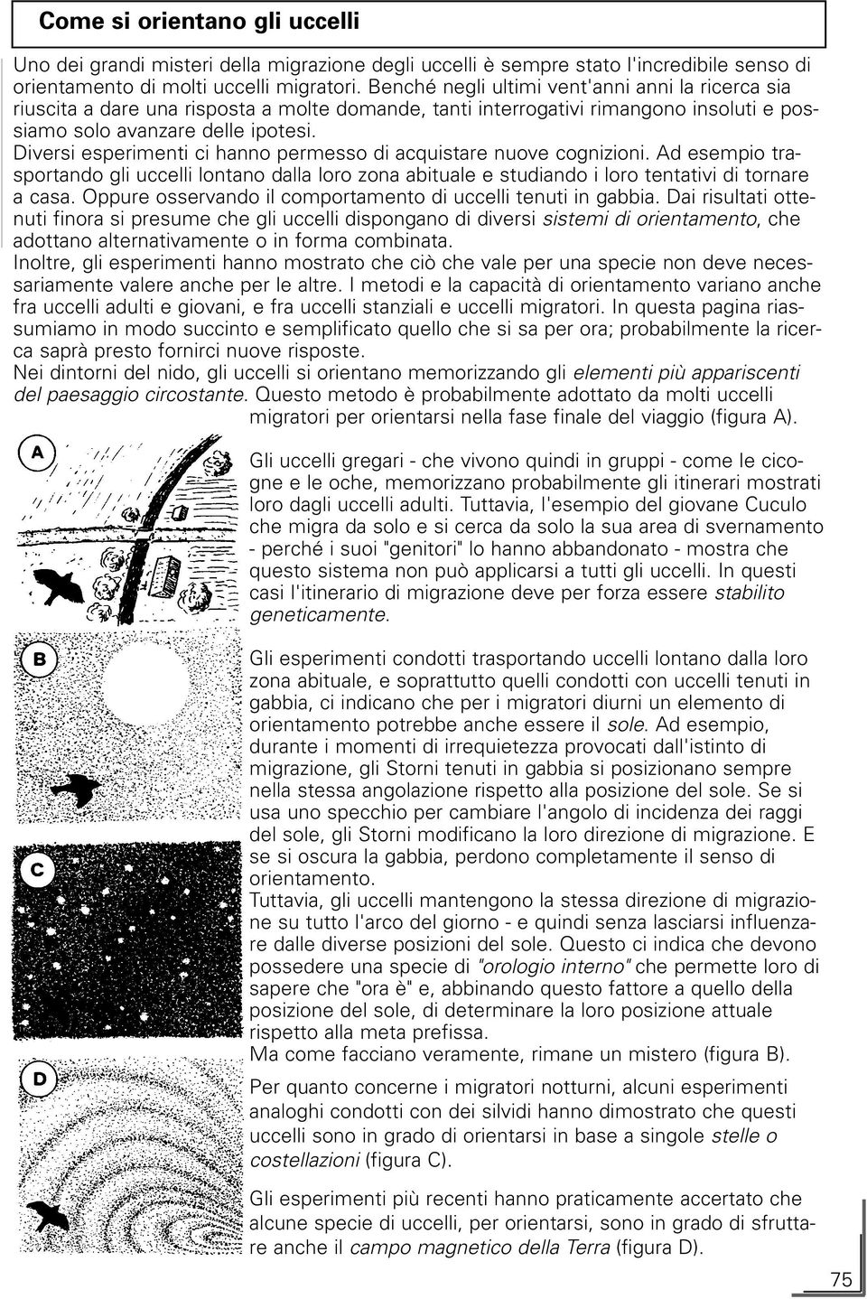 Diversi esperimenti ci hanno permesso di acquistare nuove cognizioni. Ad esempio trasportando gli uccelli lontano dalla loro zona abituale e studiando i loro tentativi di tornare a casa.