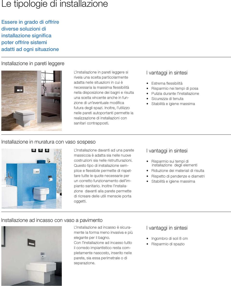 funzione di un eventuale modifi ca futura degli spazi. Inoltre, l utilizzo nelle pareti autoportanti permette la realizzazione di installazioni con sanitari contrapposti.