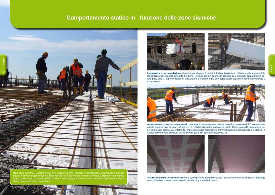 attrezzature di cantiere e più che apprezzabili risparmi in ferro, calcestruzzo e manodopera. 19 solaio Autoportanza e massima sicurezza in cantiere.