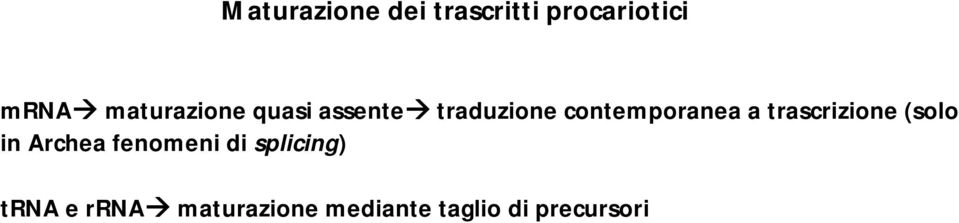 a trascrizione (solo in Archea fenomeni di