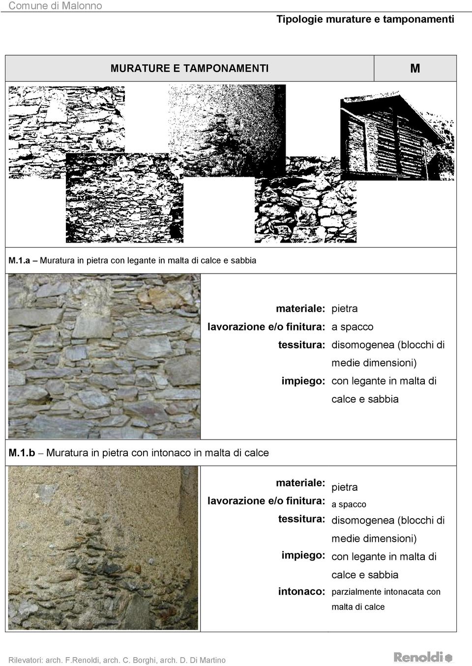 dimensioni) con legante in malta di calce e sabbia M.1.