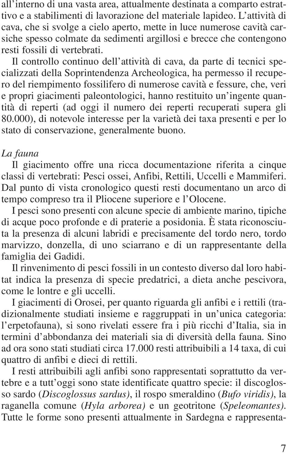 Il controllo continuo dell attività di cava, da parte di tecnici specializzati della Soprintendenza Archeologica, ha permesso il recupero del riempimento fossilifero di numerose cavità e fessure,