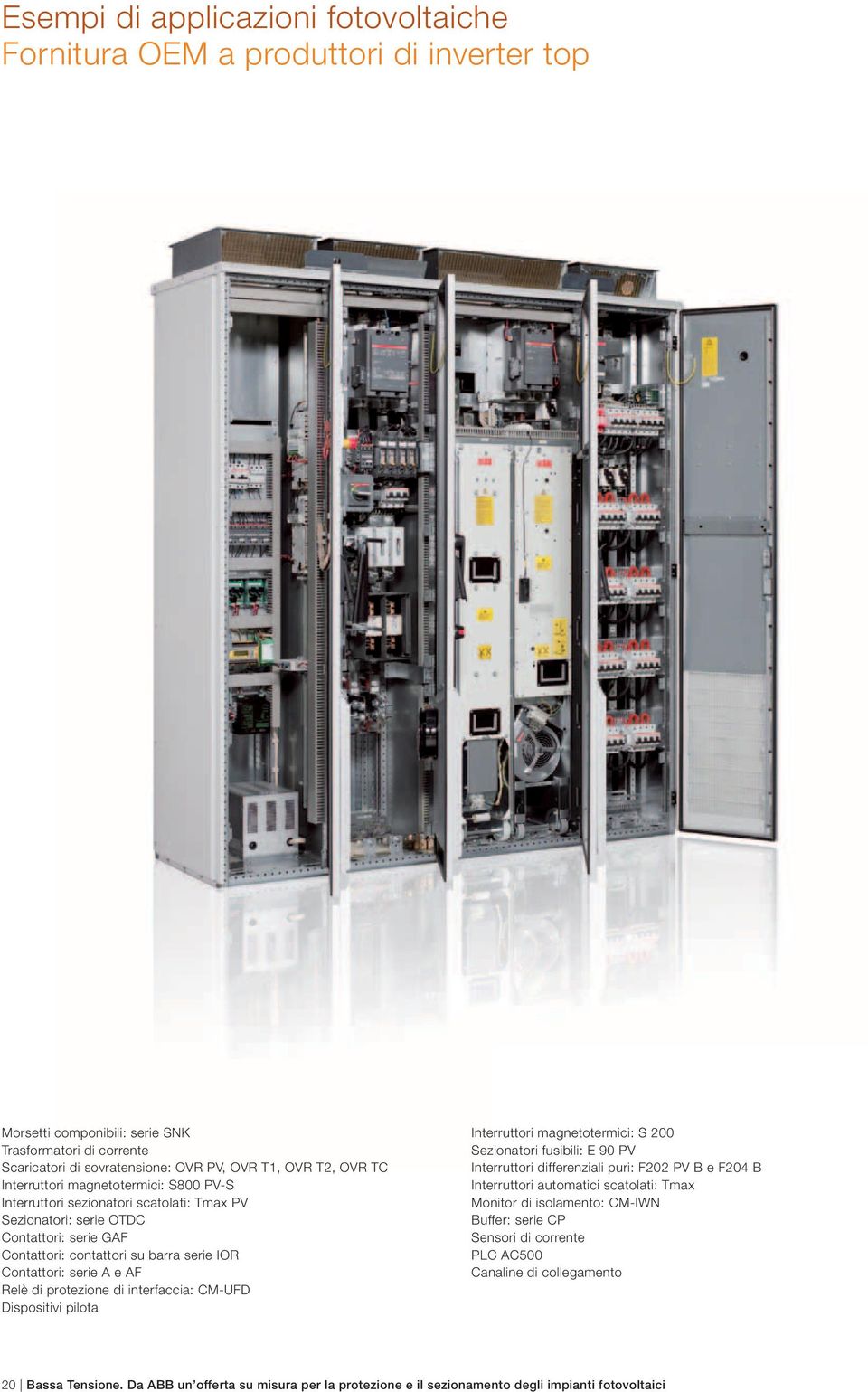 Relè di protezione di interfaccia: CM-UFD Dispositivi pilota Interruttori magnetotermici: S 200 Sezionatori fusibili: E 90 PV Interruttori differenziali puri: F202 PV B e F204 B Interruttori