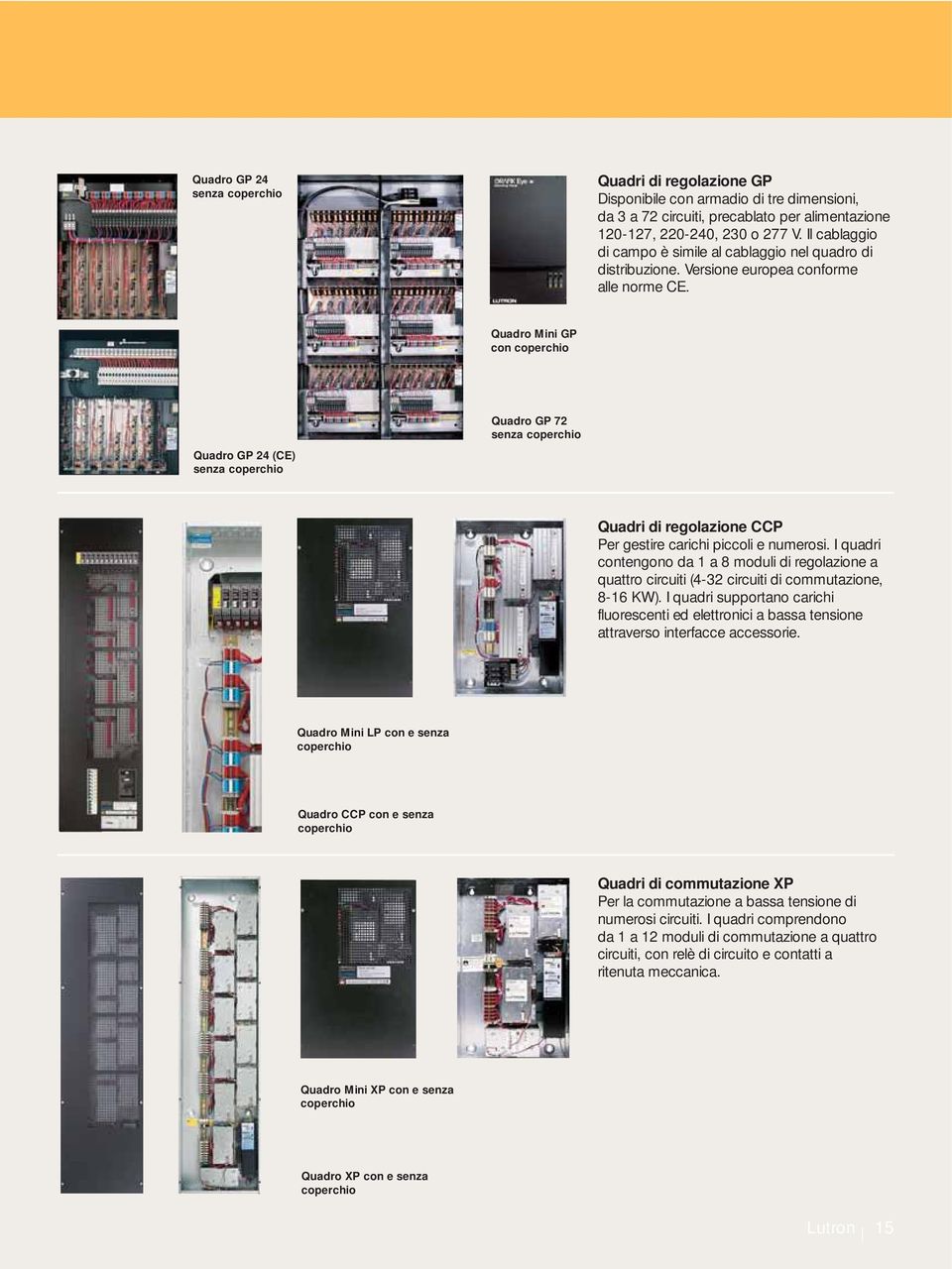 Quadro Mini GP con coperchio Quadro GP 72 senza coperchio Quadro GP 24 (CE) senza coperchio Quadri di regolazione CCP Per gestire carichi piccoli e numerosi.