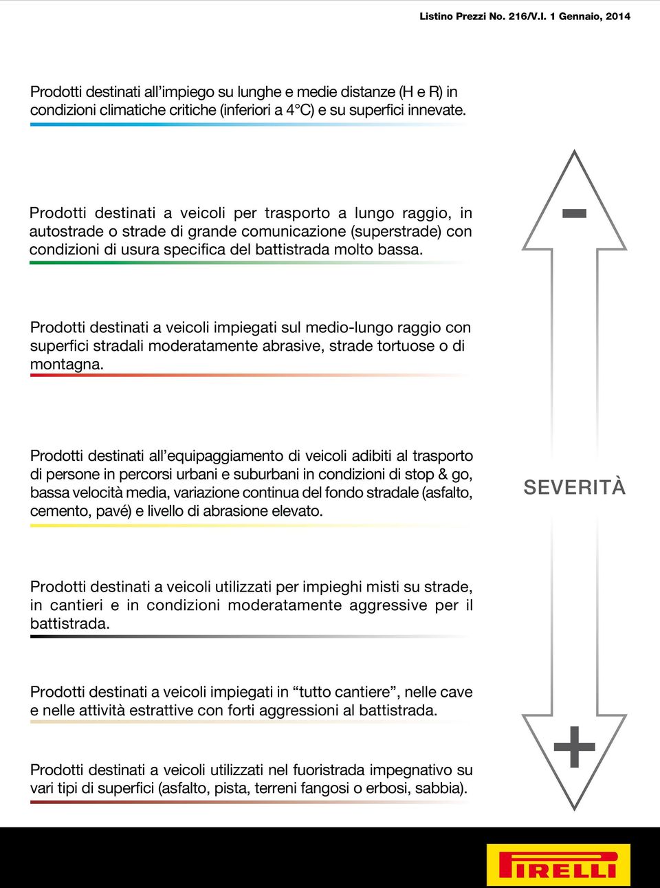 - Prodotti destinati a veicoli impiegati sul medio-lungo raggio con superfici stradali moderatamente abrasive, strade tortuose o di montagna.