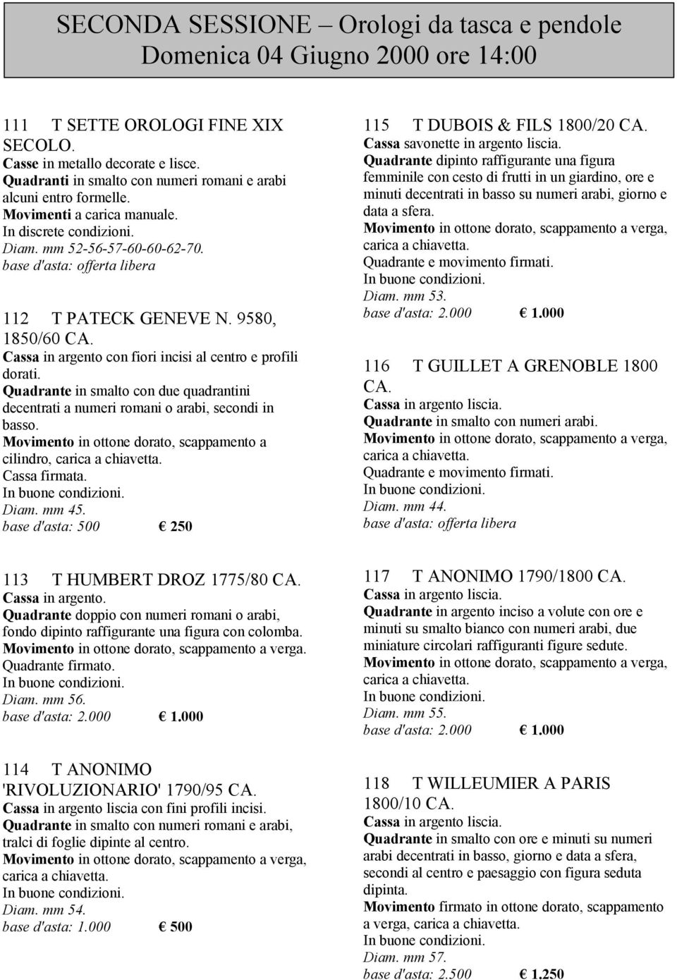 Cassa in argento con fiori incisi al centro e profili dorati. Quadrante in smalto con due quadrantini decentrati a numeri romani o arabi, secondi in basso.