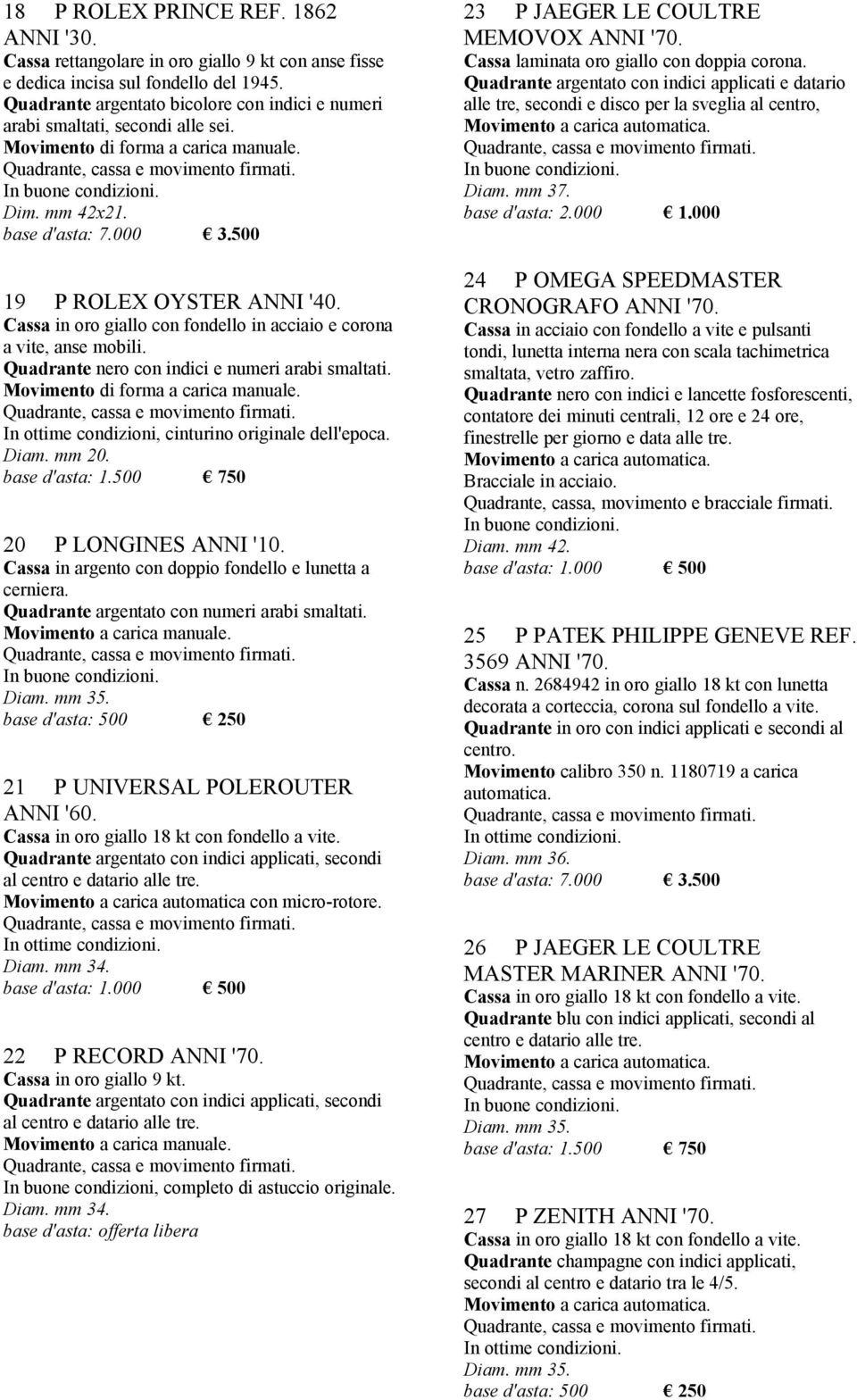 Cassa in oro giallo con fondello in acciaio e corona a vite, anse mobili. Quadrante nero con indici e numeri arabi smaltati. Movimento di forma a carica manuale.