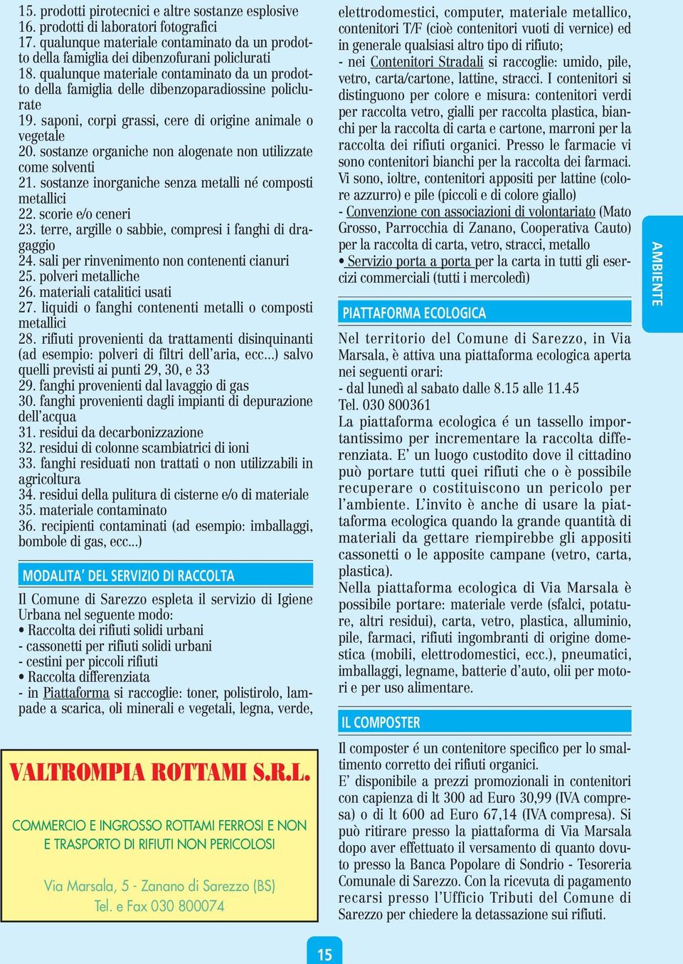 sostanze organiche non alogenate non utilizzate come solventi 21. sostanze inorganiche senza metalli né composti metallici 22. scorie e/o ceneri 23.