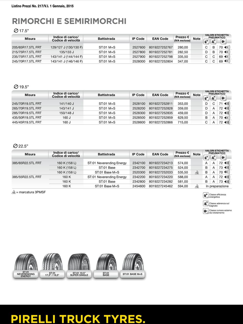 5TL FRT 141/140 J ST:01 M+S 2528100 8019227252811 353,00 D C 71 265/70R19.5TL FRT 143/141 J ST:01 M+S 2528200 8019227252828 359,00 D A 72 285/70R19.