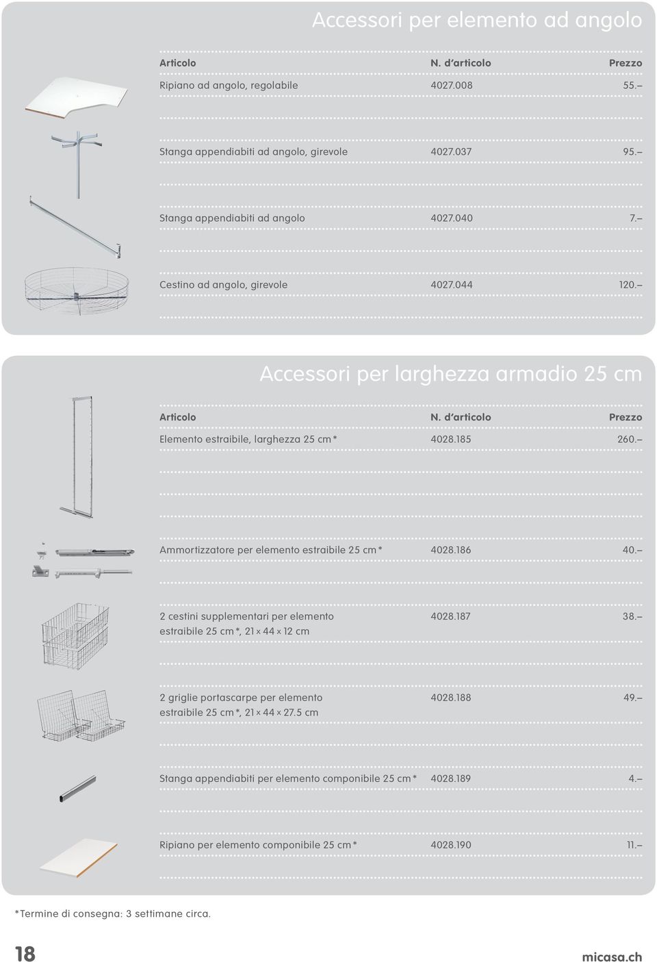 d articolo Prezzo Elemento estraibile, larghezza 25 cm * 4028.85 260. Ammortizzatore per elemento estraibile 25 cm * 4028.86 40.