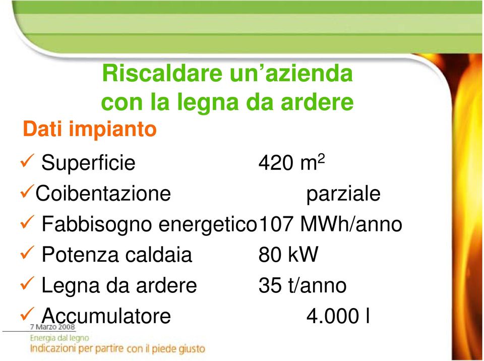 parziale Fabbisogno energetico107 MWh/anno Potenza
