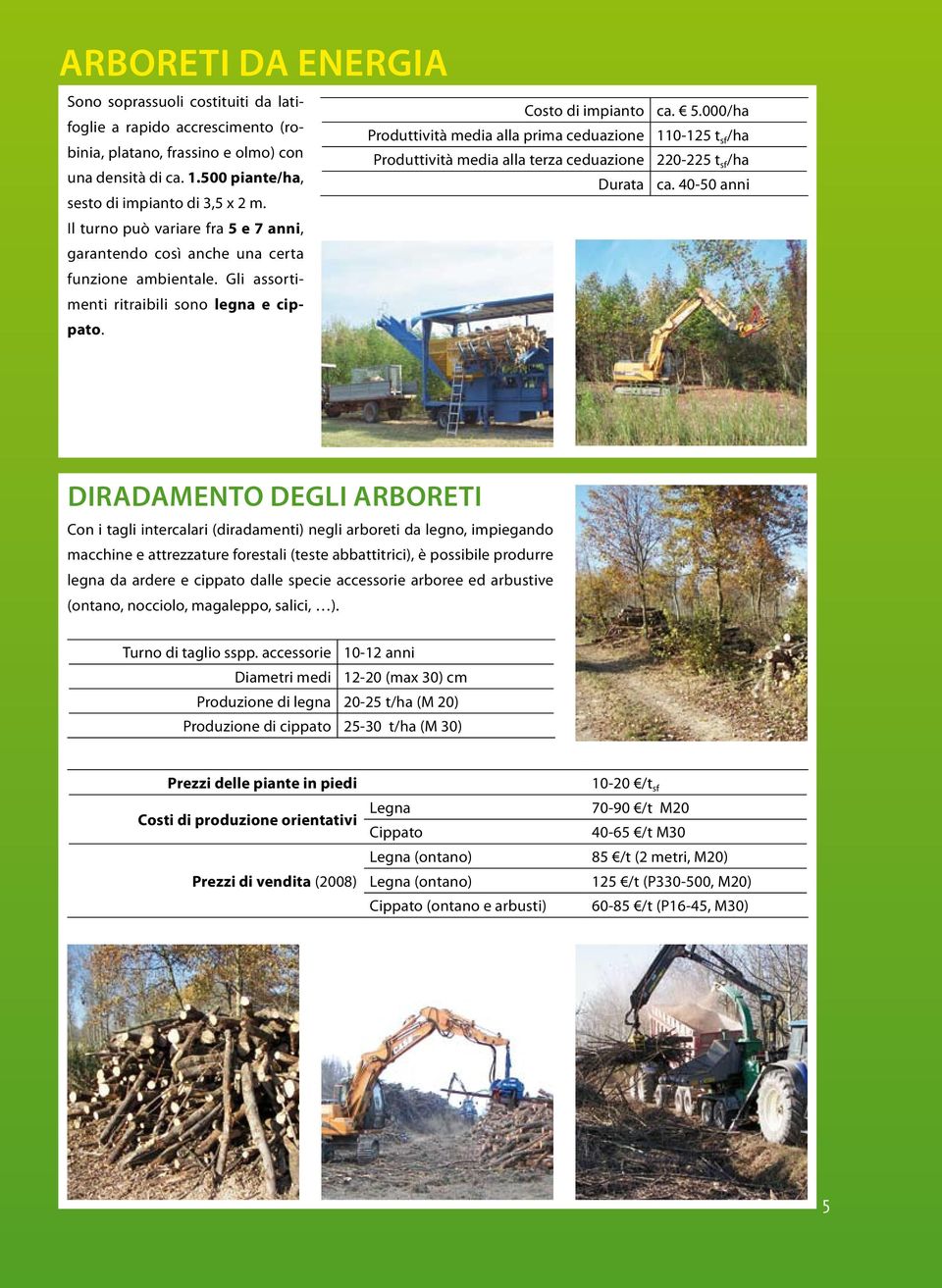 40-50 anni DIRADAMENTO DEGLI ARBORETI Con i tagli intercalari (diradamenti) negli arboreti da legno, impiegando macchine e attrezzature forestali (teste abbattitrici), è possibile produrre legna da