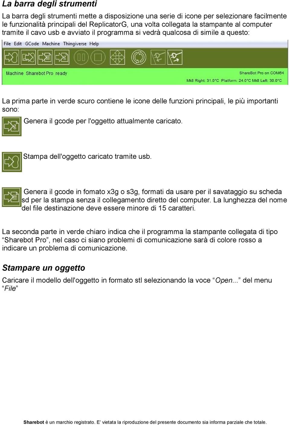 gcode per l'oggetto attualmente caricato. Stampa dell'oggetto caricato tramite usb.