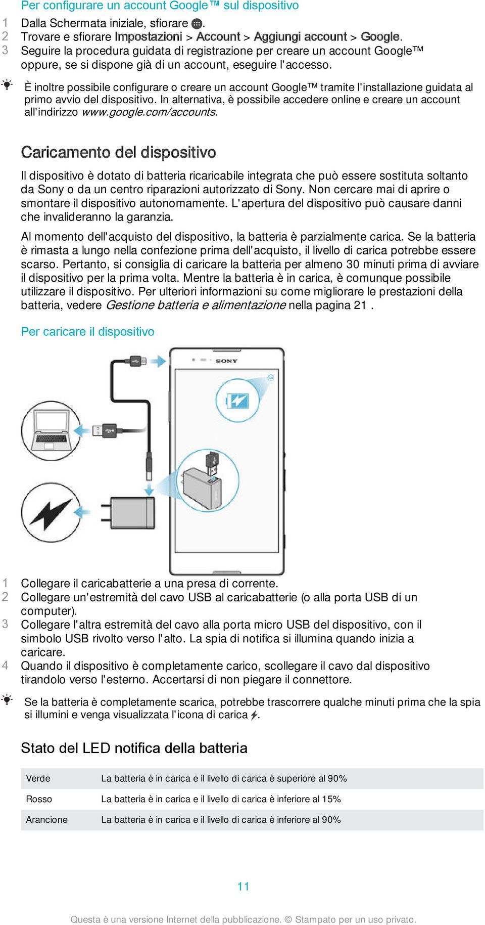 È inoltre possibile configurare o creare un account Google tramite l'installazione guidata al primo avvio del dispositivo.