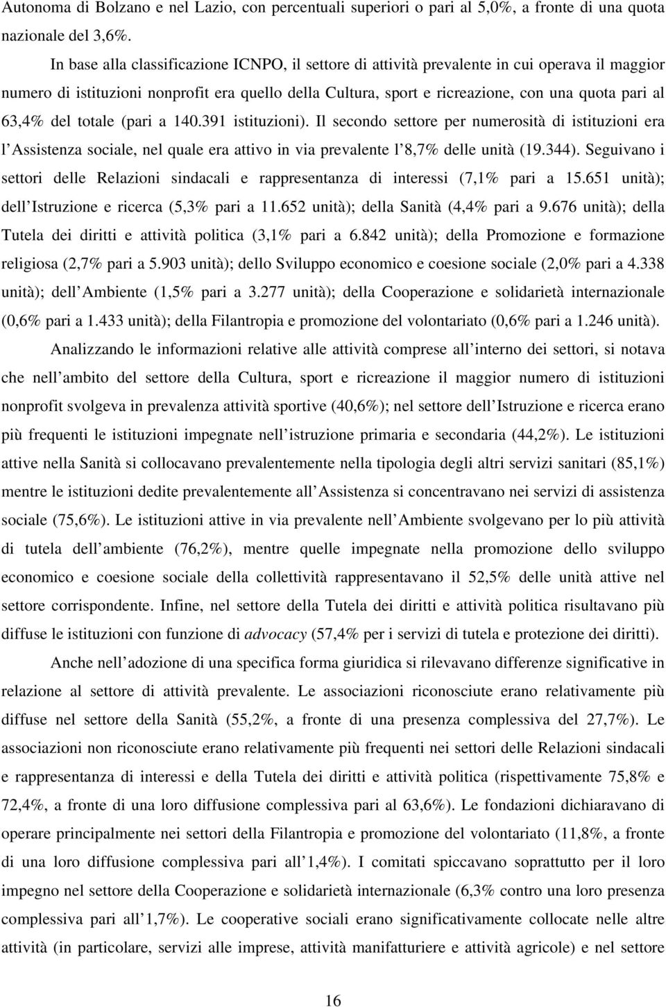 63,4% del totale (pari a 140.391 istituzioni). Il secondo settore per numerosità di istituzioni era l Assistenza sociale, nel quale era attivo in via prevalente l 8,7% delle unità (19.344).