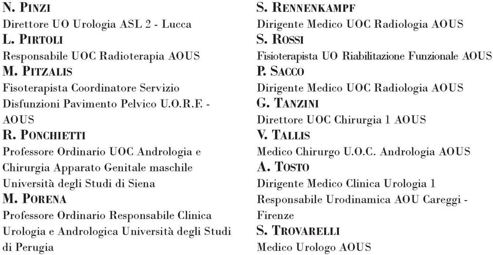 PORENA Professore Ordinario Responsabile Clinica Urologia e Andrologica Università degli Studi di Perugia S. RENNENKAMPF Dirigente Medico UOC Radiologia S.