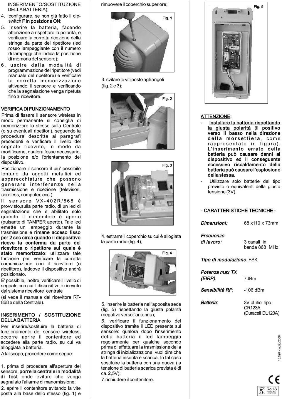 indica la posizione di memoria del sensore); 6.