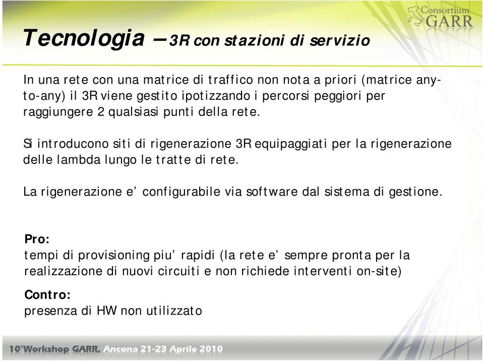 Si introducono siti di rigenerazione 3R equipaggiati per la rigenerazione delle lambda lungo le tratte di rete.