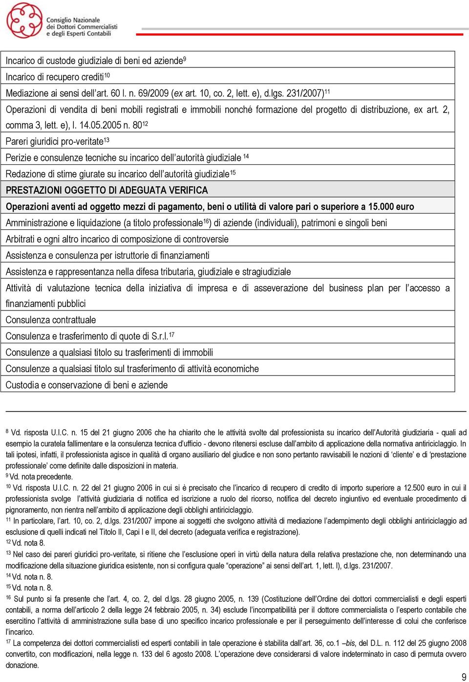 80 12 Pareri giuridici pro-veritate 13 Perizie e consulenze tecniche su incarico dell autorità giudiziale 14 Redazione di stime giurate su incarico dell autorità giudiziale 15 PRESTAZIONI OGGETTO DI